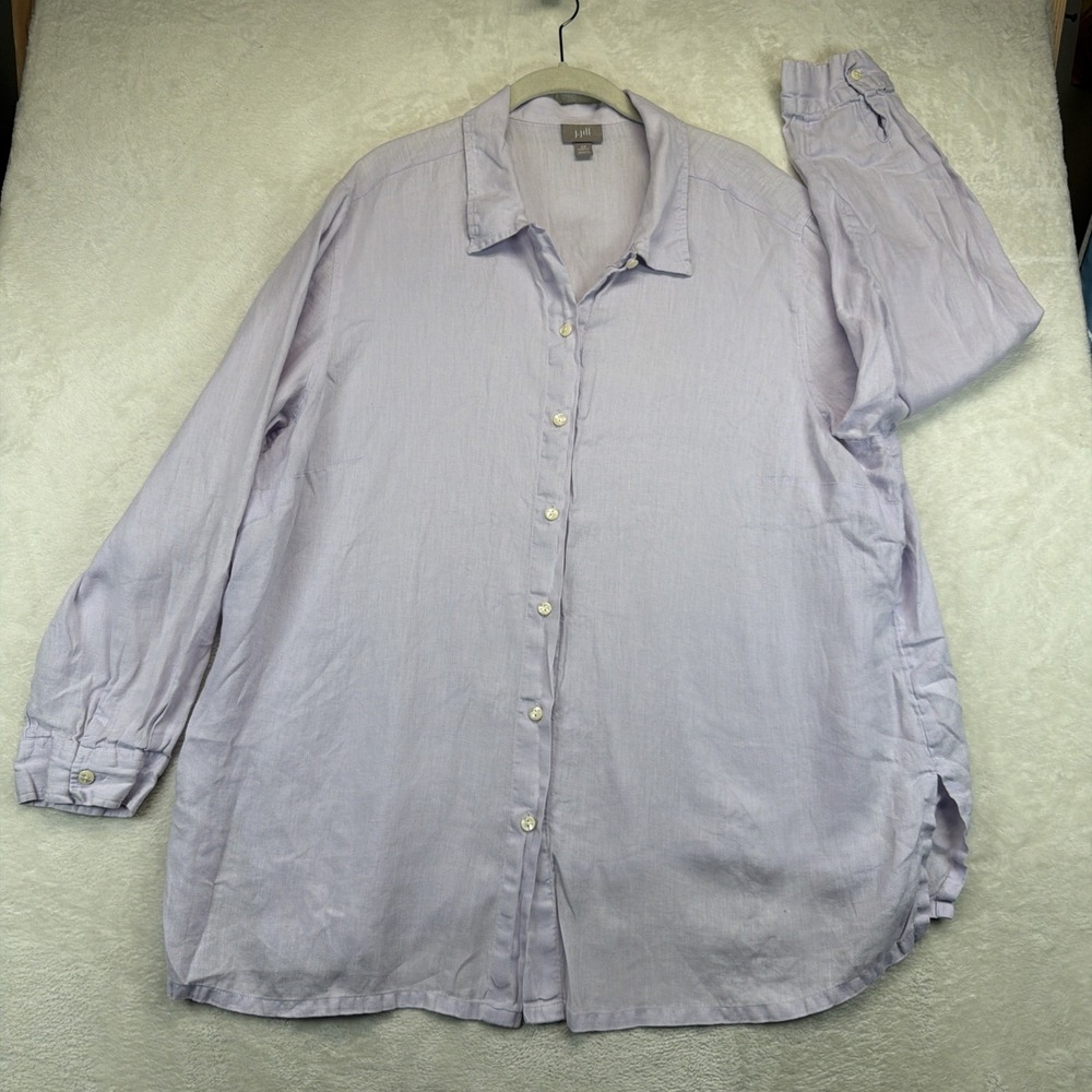 J Jill Womens 2X 100% Linen Shirt Lavender Button Front Tunic Relaxed Coastal